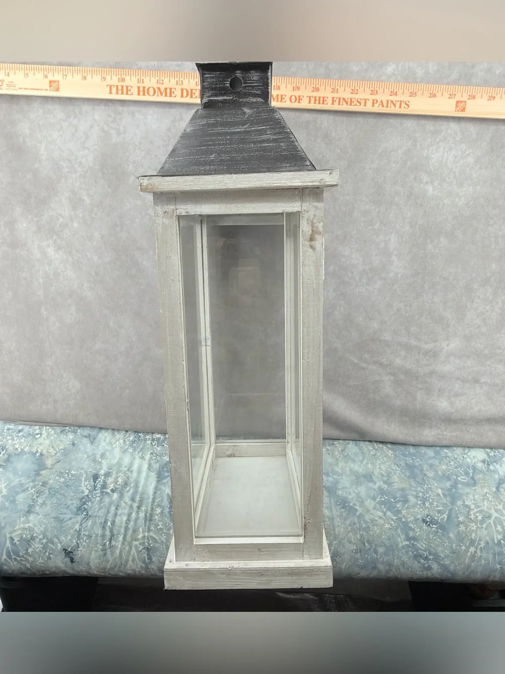 Rustic White Wooden Lantern with Black Metal Top - Home Accents
